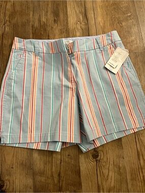 Crown & Ivy Striped Cotton Blend Women’s Shorts - Light Blue/Multi